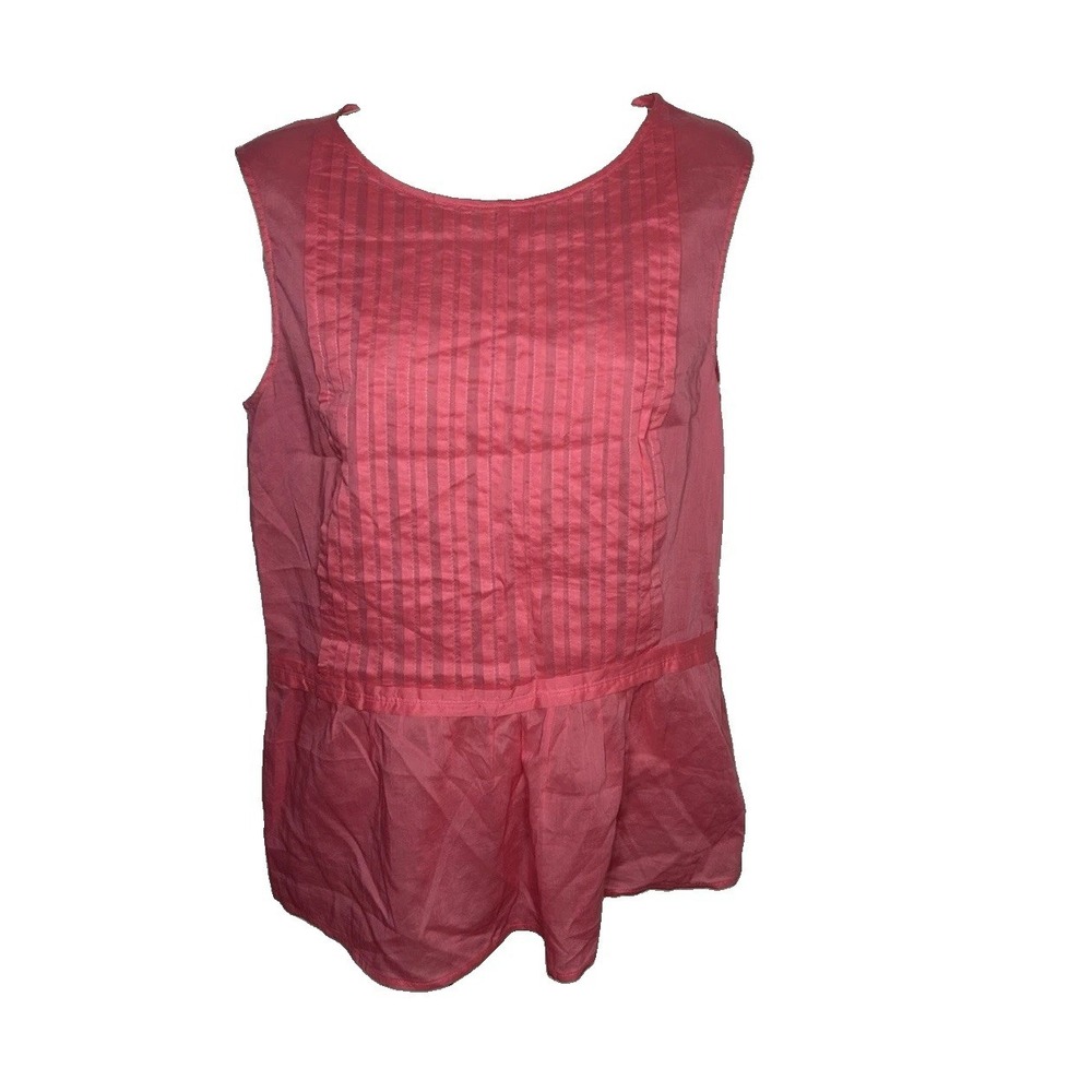 Theory Sleeveless Peplum Top M Coral Pink Pintuck 100% Cotton Scoop Neck Work